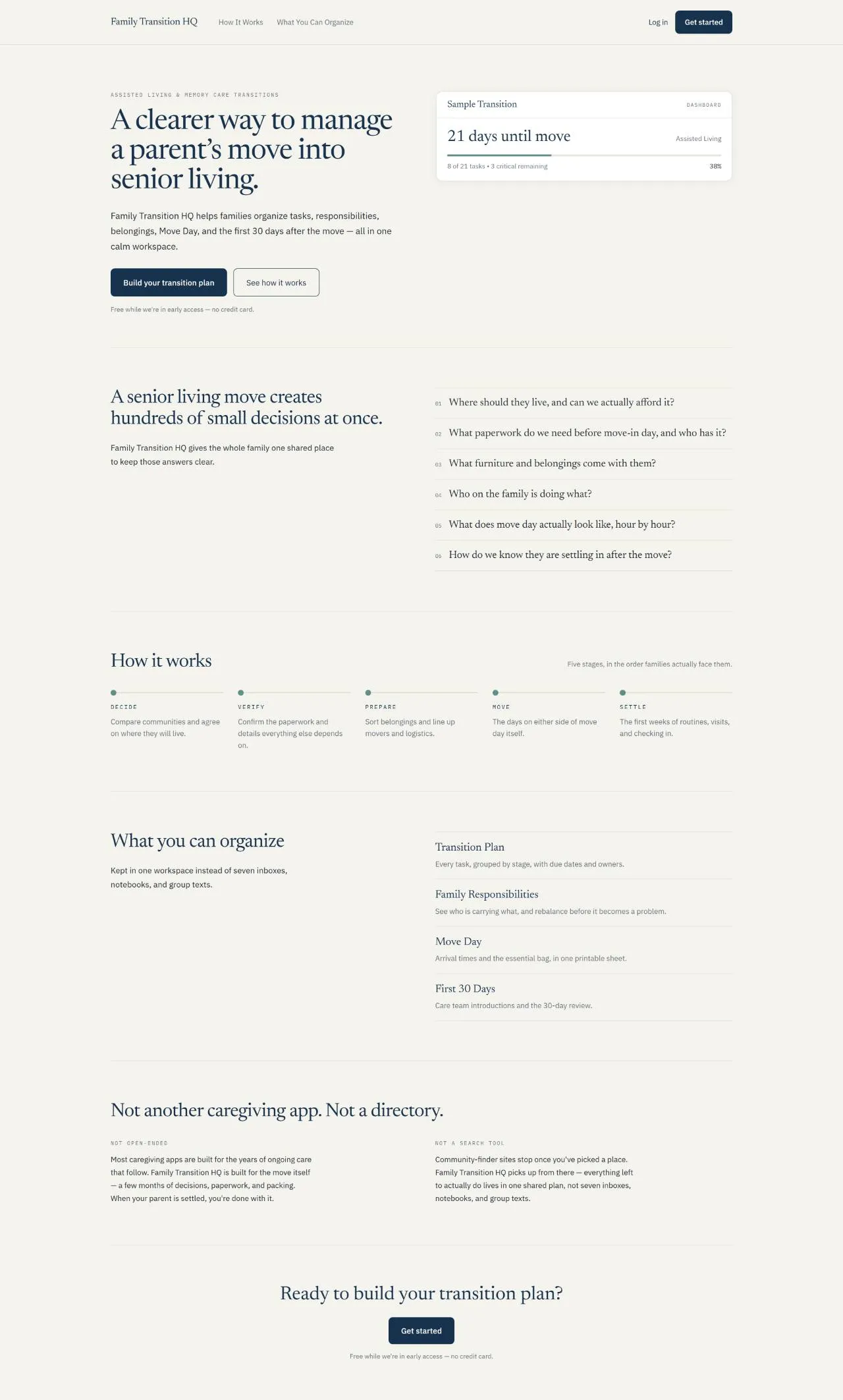 Family Transition HQ — Public landing page